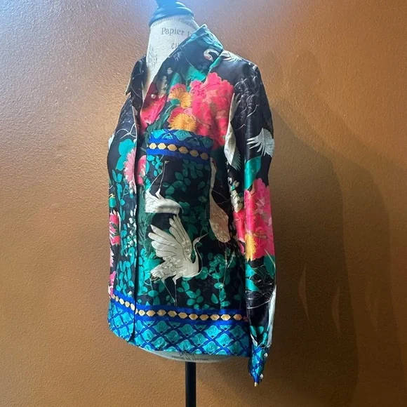 Zara Flowy Blouse with Floral And Crane Print Size XS Excellent Condition! - Picture 10 of 14